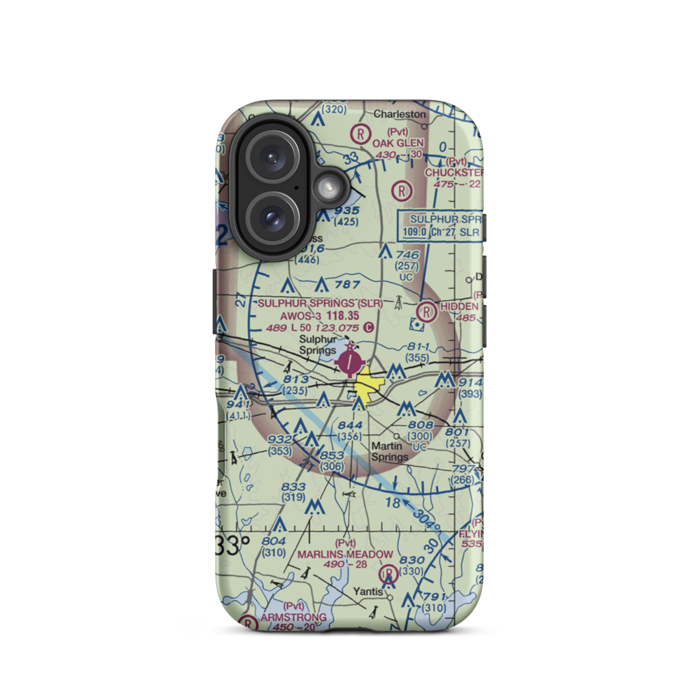 Sulphur Springs Municipal Airport (SLR) VFR Sectional  Tough iPhone Case iPhone 16 model shown