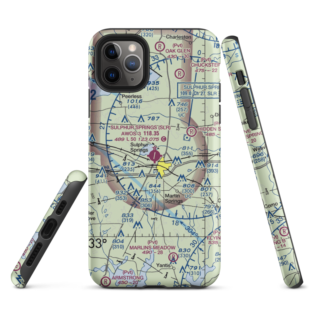Sulphur Springs Municipal Airport (SLR) VFR Sectional  Tough iPhone Case iPhone 11 Pro Max model shown
