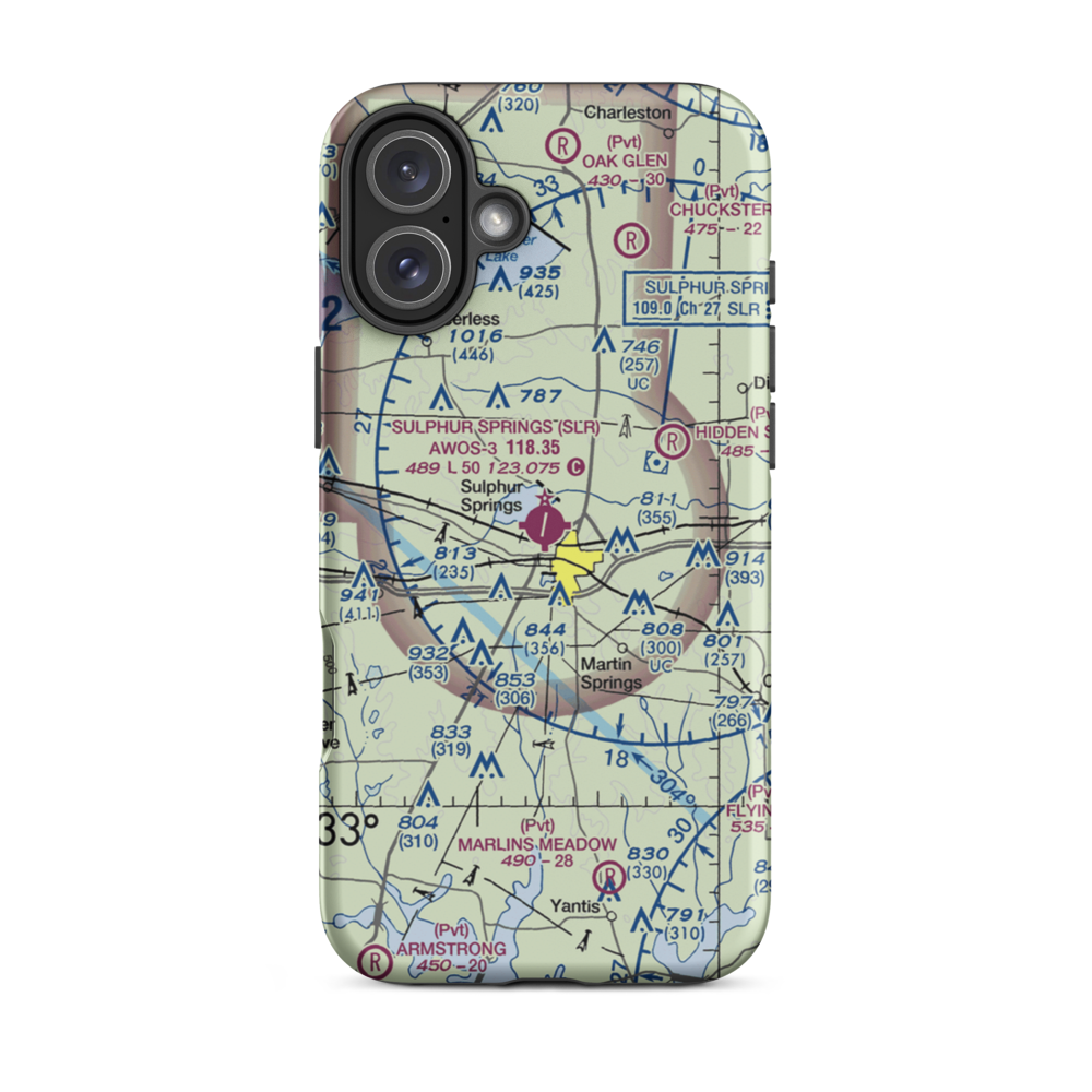 Sulphur Springs Municipal Airport (SLR) VFR Sectional  Tough iPhone Case iPhone 16 Plus model shown