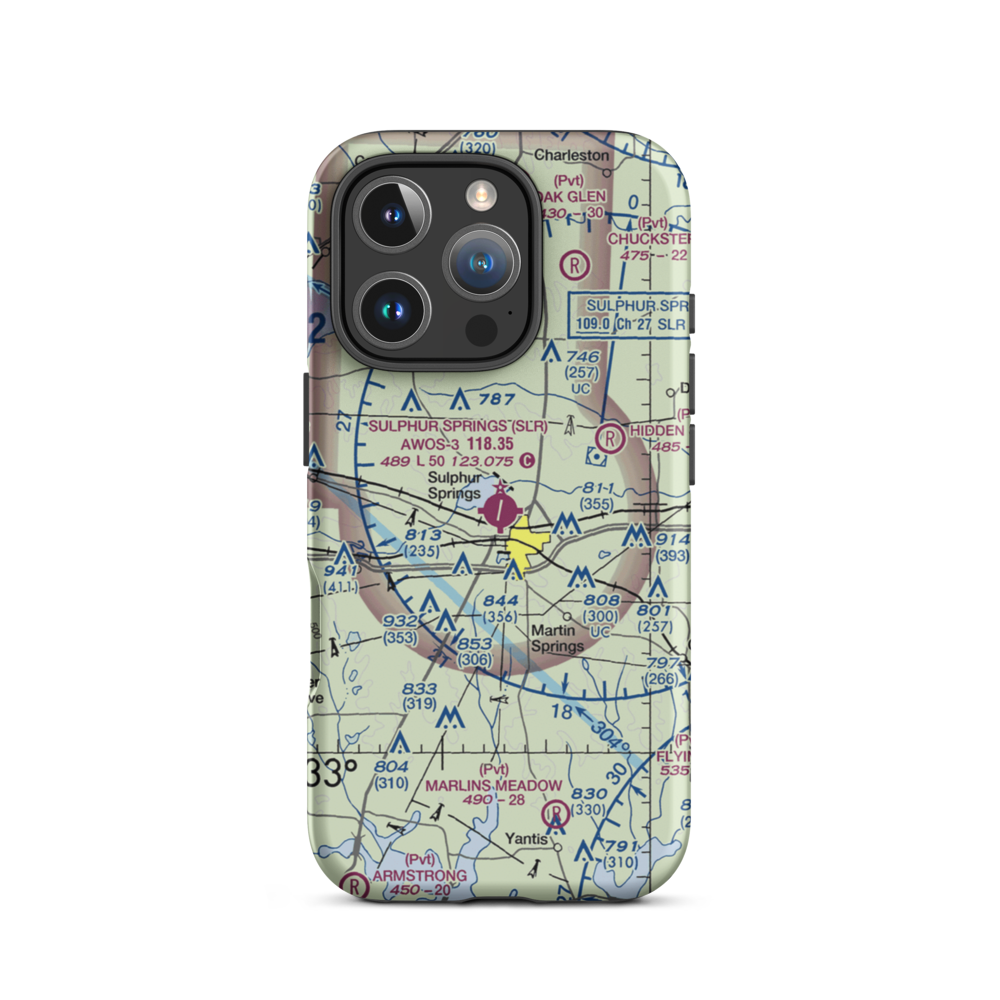 Sulphur Springs Municipal Airport (SLR) VFR Sectional  Tough iPhone Case iPhone 16 Pro model shown
