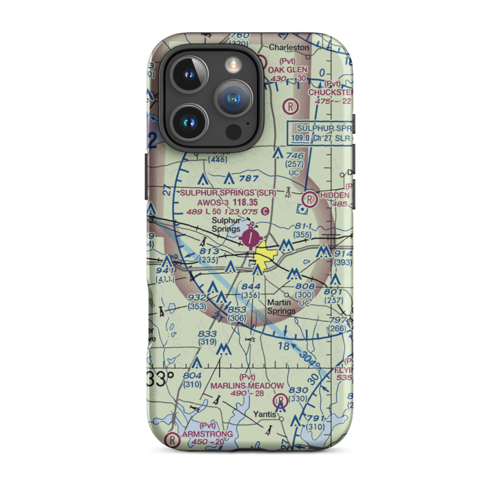 Sulphur Springs Municipal Airport (SLR) VFR Sectional  Tough iPhone Case iPhone 16 Pro Max model shown
