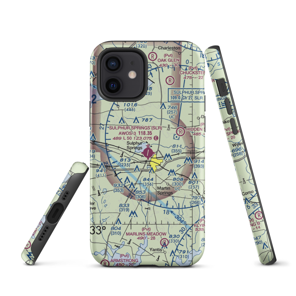 Sulphur Springs Municipal Airport (SLR) VFR Sectional  Tough iPhone Case iPhone 12 model shown