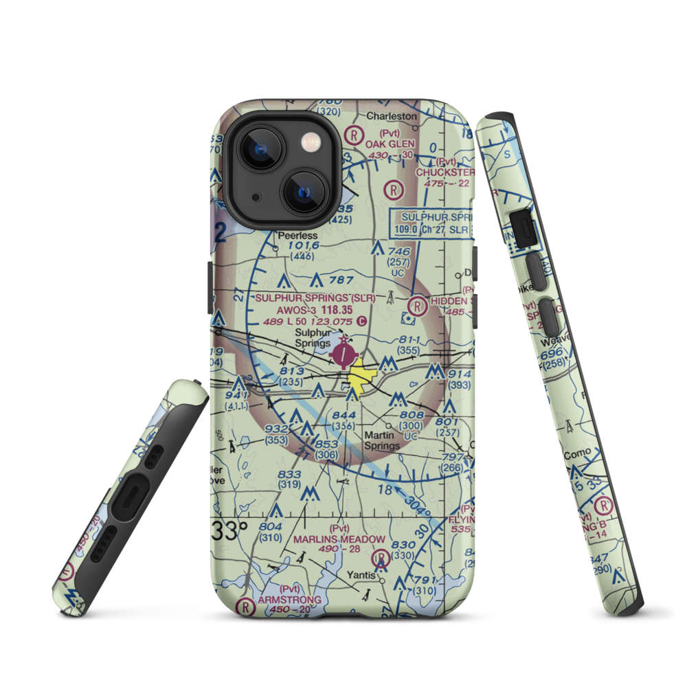 Sulphur Springs Municipal Airport (SLR) VFR Sectional  Tough iPhone Case iPhone 13 model shown