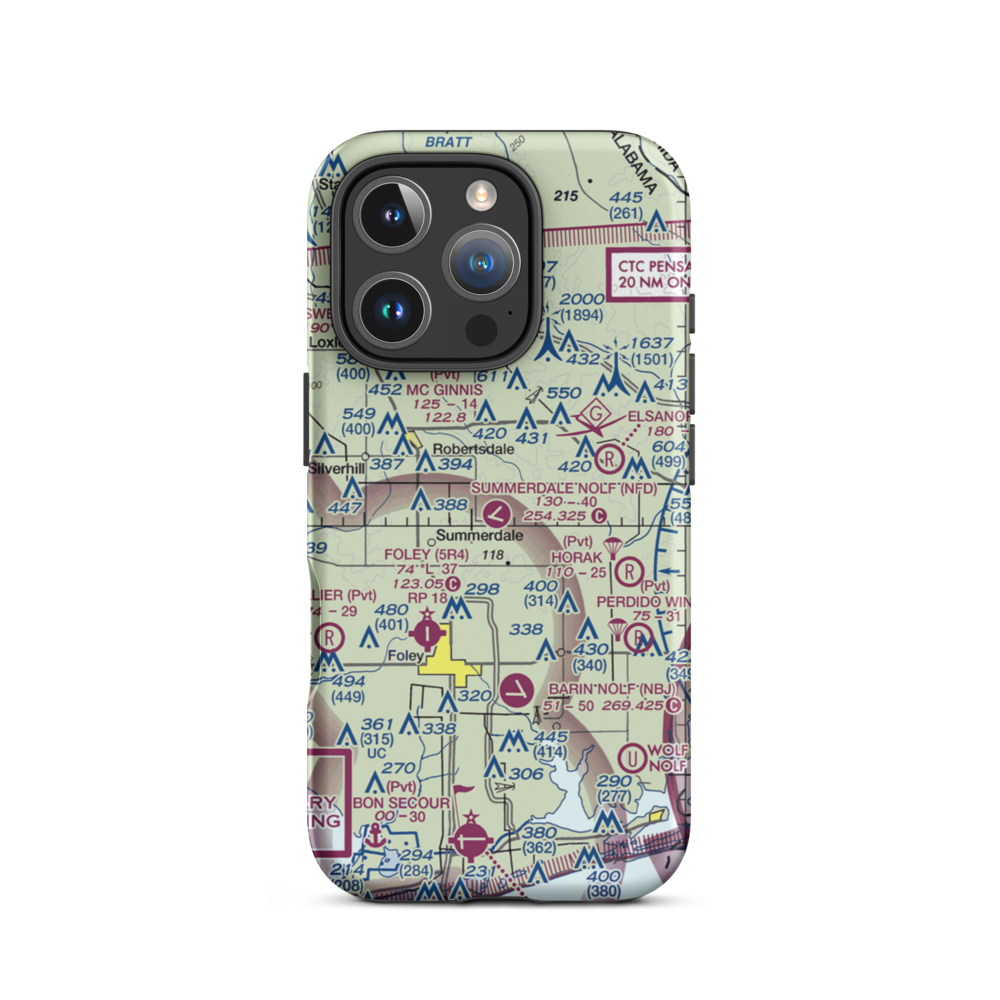 Summerdale Nolf Airport (NFD) VFR Sectional  Tough iPhone Case iPhone 16 Pro model shown