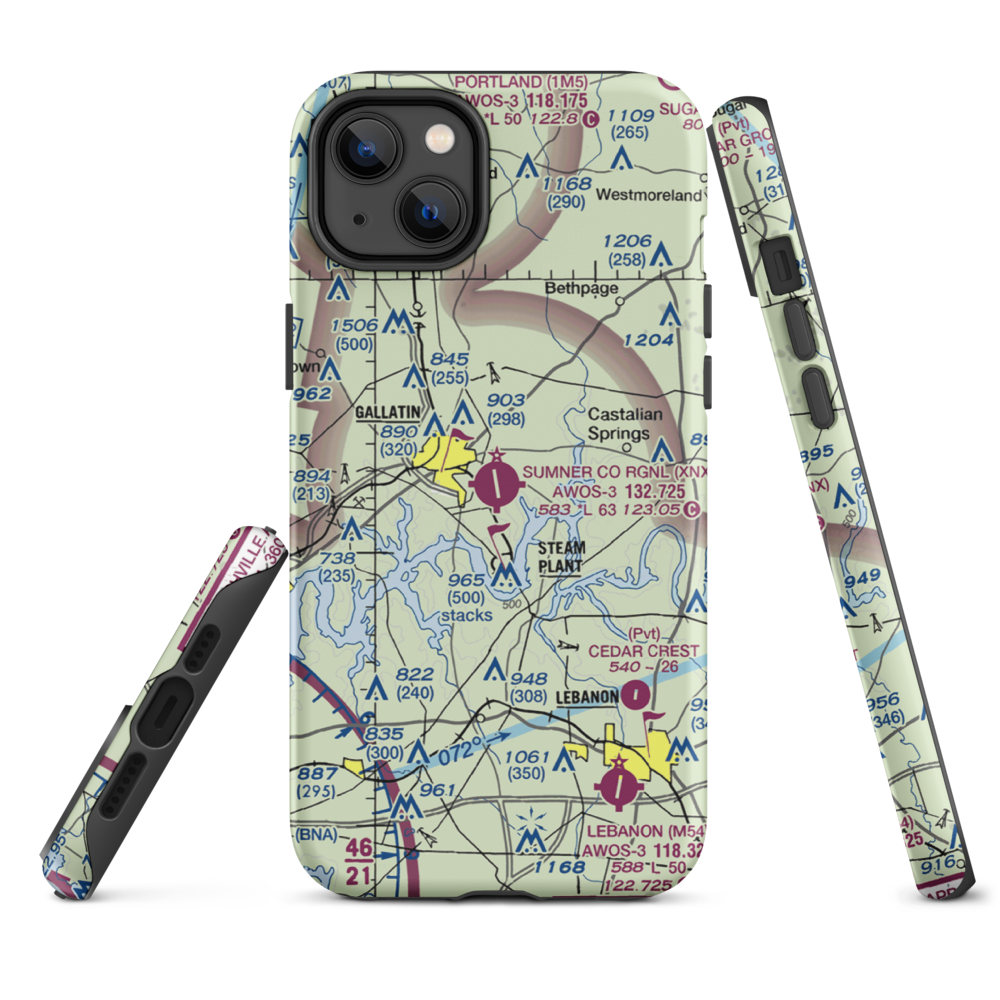 Sumner County Regional Airport (XNX) VFR Sectional  Tough iPhone Case iPhone 14 Plus model shown