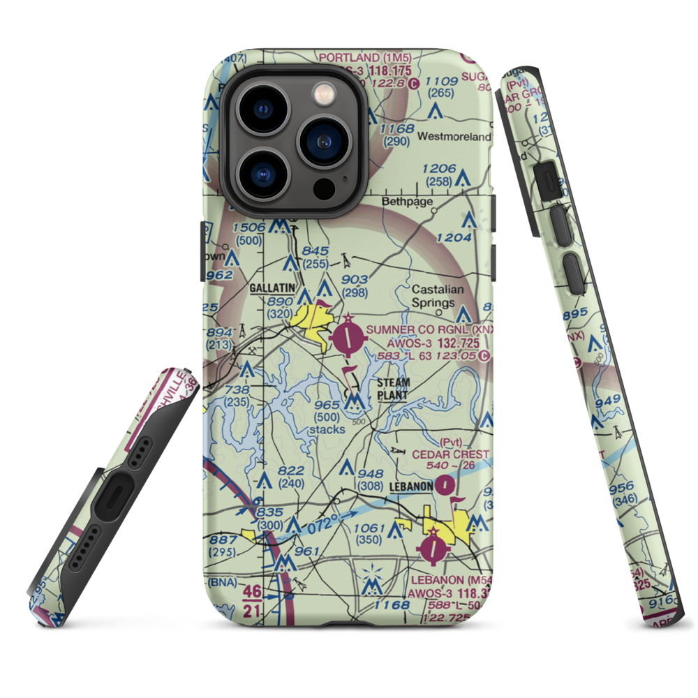 Sumner County Regional Airport (XNX) VFR Sectional  Tough iPhone Case iPhone 14 Pro Max model shown