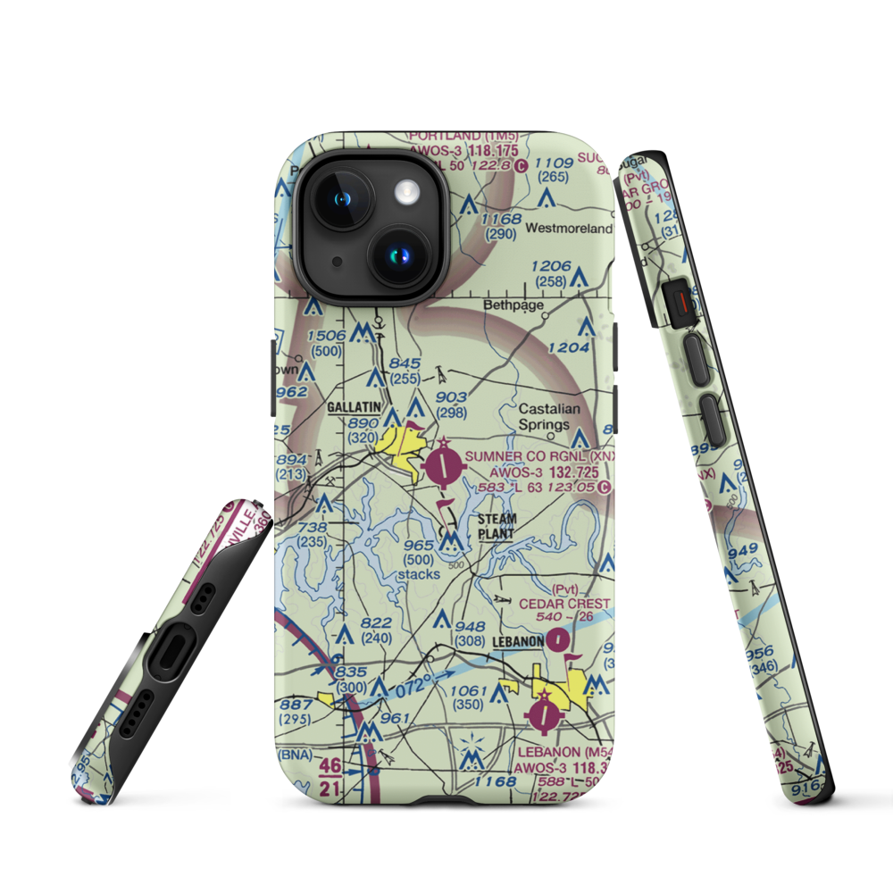 Sumner County Regional Airport (XNX) VFR Sectional  Tough iPhone Case iPhone 15 model shown