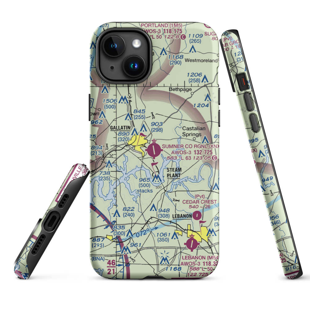 Sumner County Regional Airport (XNX) VFR Sectional  Tough iPhone Case iPhone 15 Plus model shown