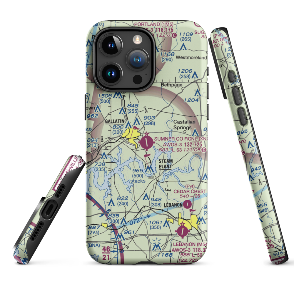 Sumner County Regional Airport (XNX) VFR Sectional  Tough iPhone Case iPhone 15 Pro Max model shown