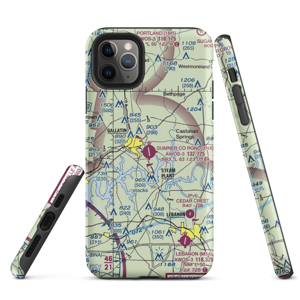 Sumner County Regional Airport (XNX) VFR Sectional  Tough iPhone Case iPhone 11 Pro Max model shown