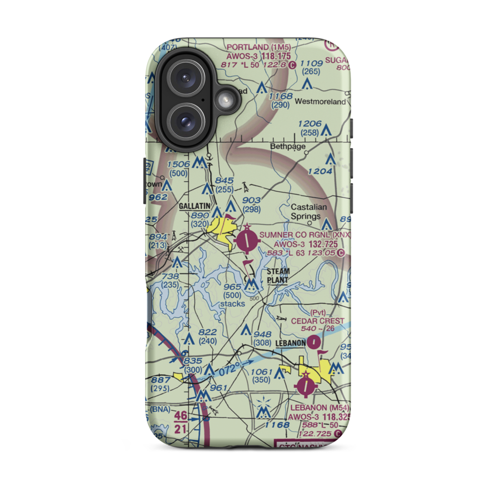 Sumner County Regional Airport (XNX) VFR Sectional  Tough iPhone Case iPhone 16 Plus model shown
