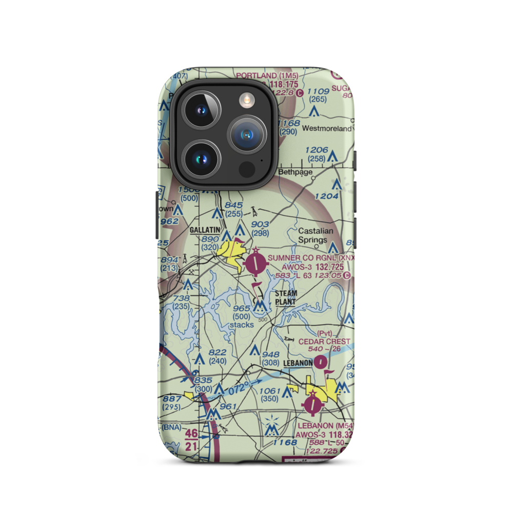 Sumner County Regional Airport (XNX) VFR Sectional  Tough iPhone Case iPhone 16 Pro model shown