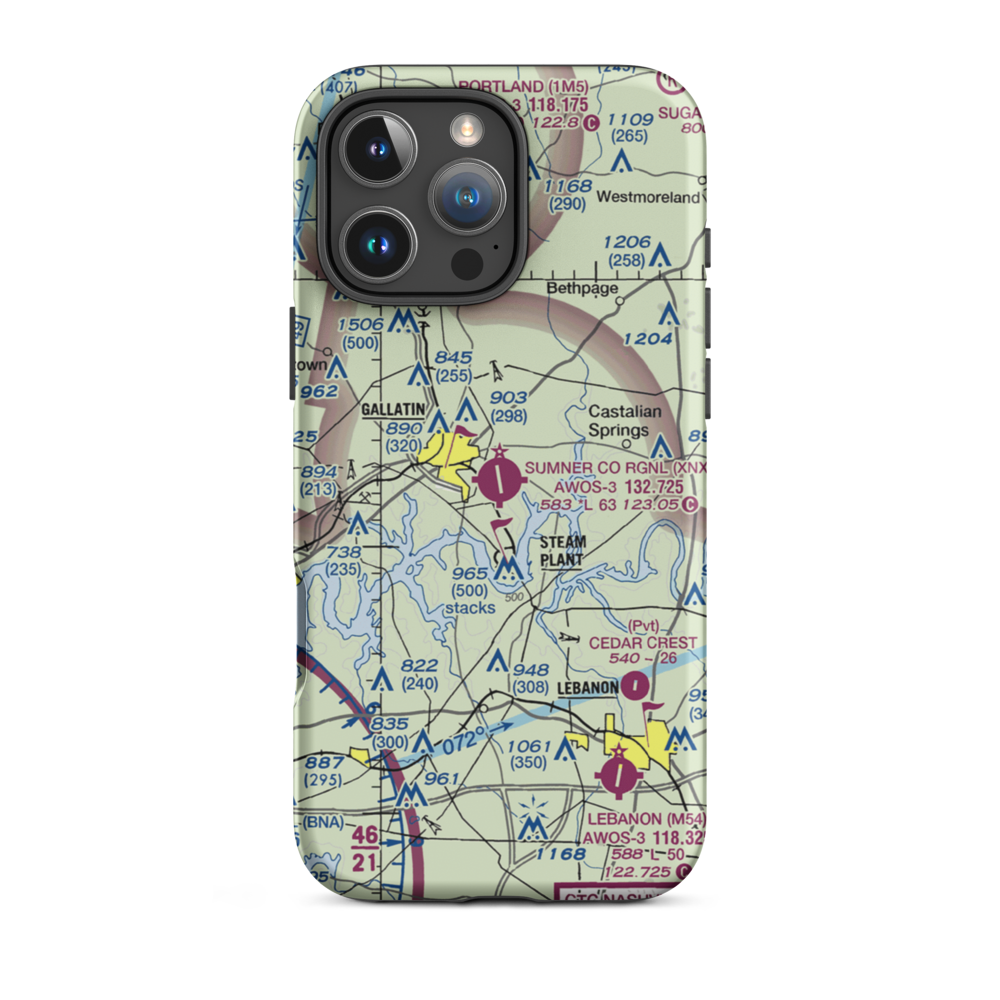Sumner County Regional Airport (XNX) VFR Sectional  Tough iPhone Case iPhone 16 Pro Max model shown