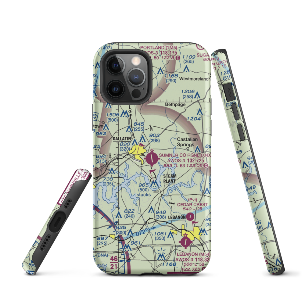 Sumner County Regional Airport (XNX) VFR Sectional  Tough iPhone Case iPhone 12 Pro model shown