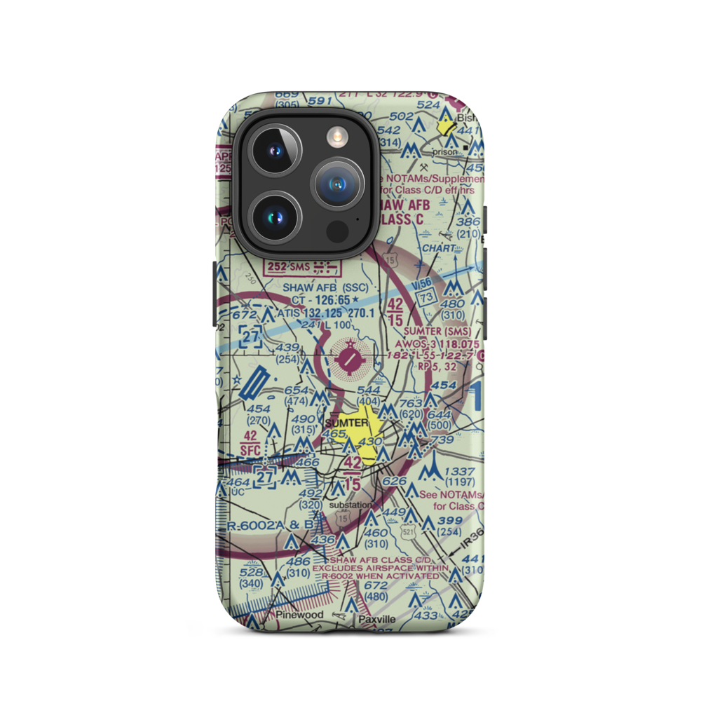 Sumter Airport (SMS) VFR Sectional  Tough iPhone Case iPhone 16 Pro model shown