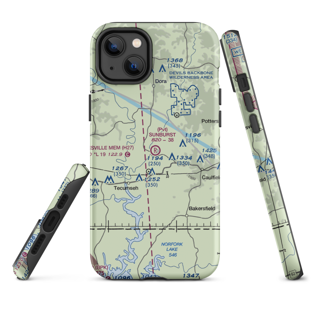 Sunburst Ranch Airport (MU48) VFR Sectional  Tough iPhone Case iPhone 14 Plus model shown