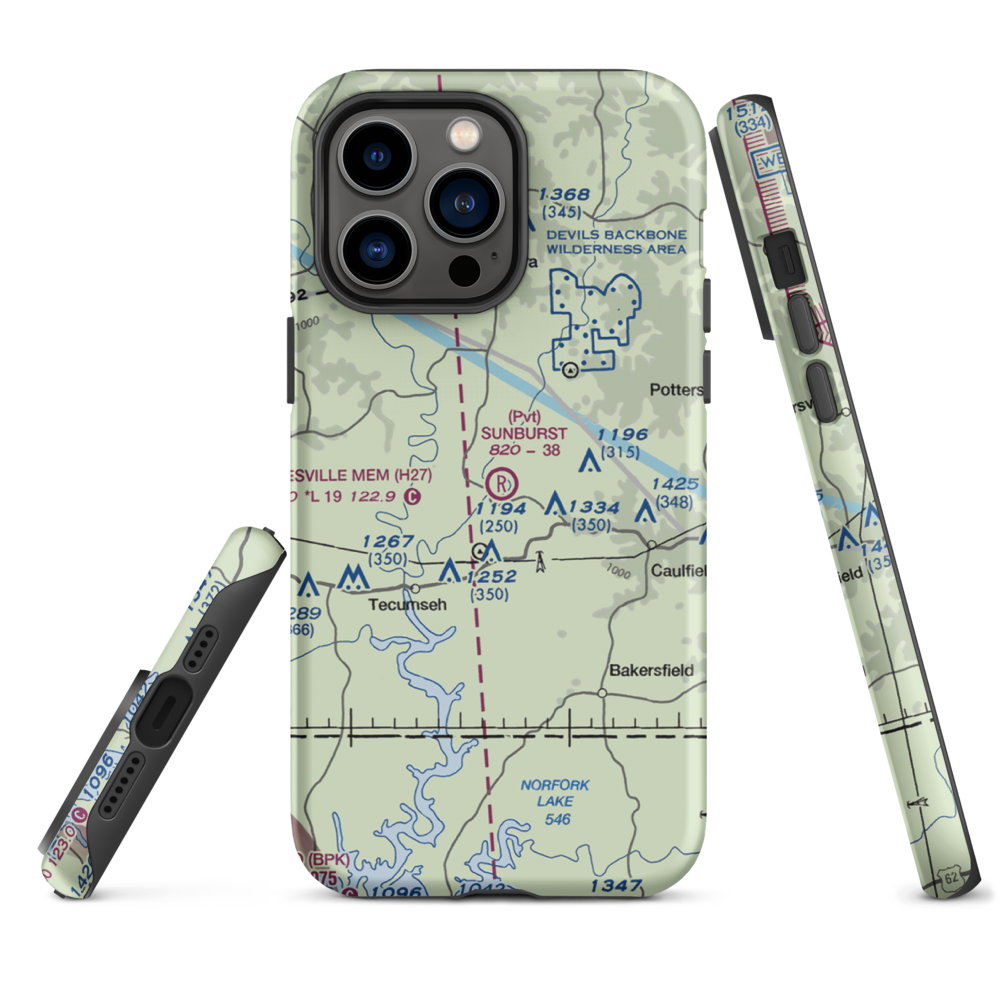 Sunburst Ranch Airport (MU48) VFR Sectional  Tough iPhone Case iPhone 14 Pro Max model shown