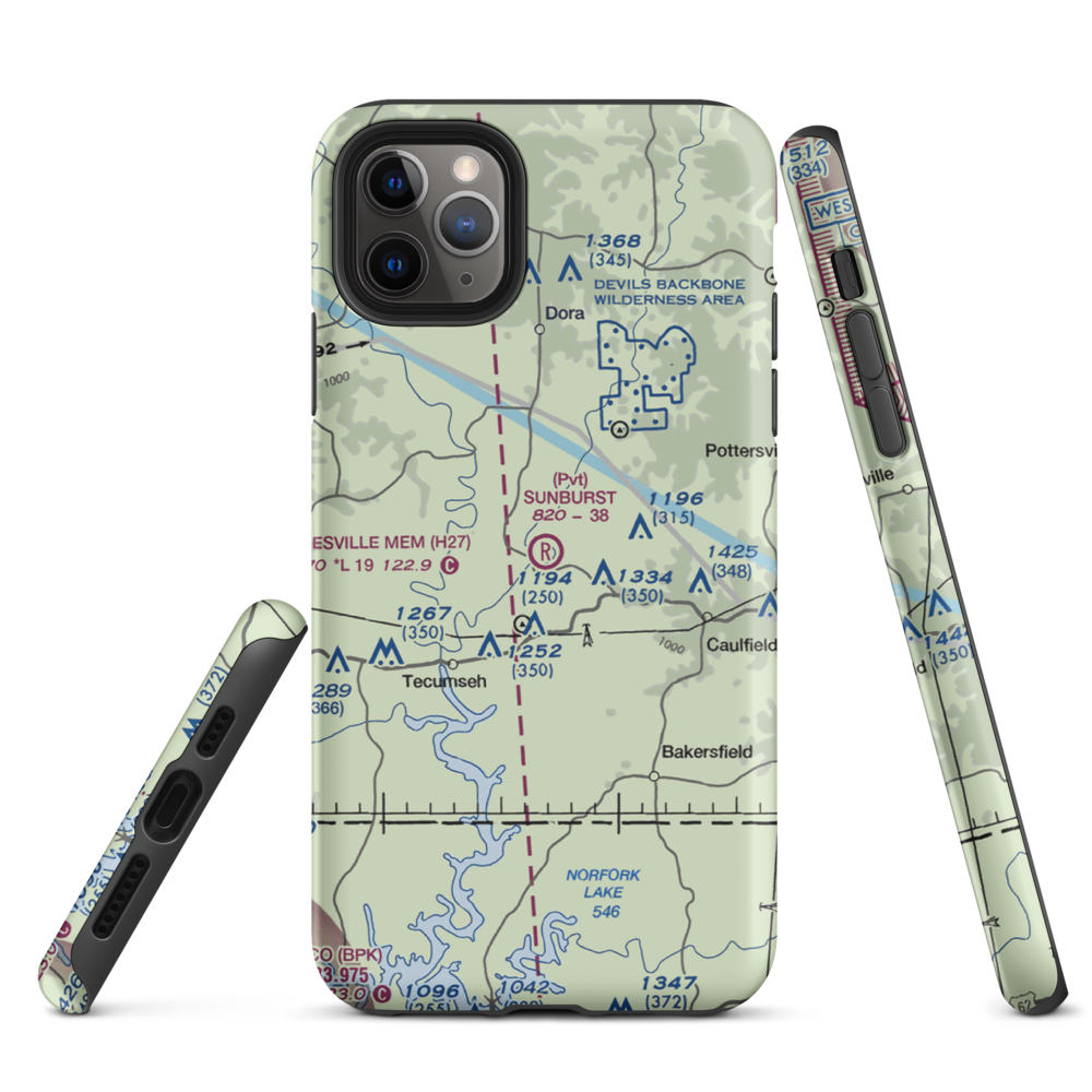 Sunburst Ranch Airport (MU48) VFR Sectional  Tough iPhone Case iPhone 11 Pro Max model shown