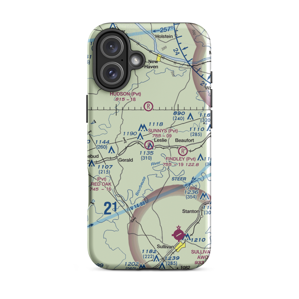 Sunnys Field Airport (72MO) VFR Sectional  Tough iPhone Case iPhone 16 Plus model shown