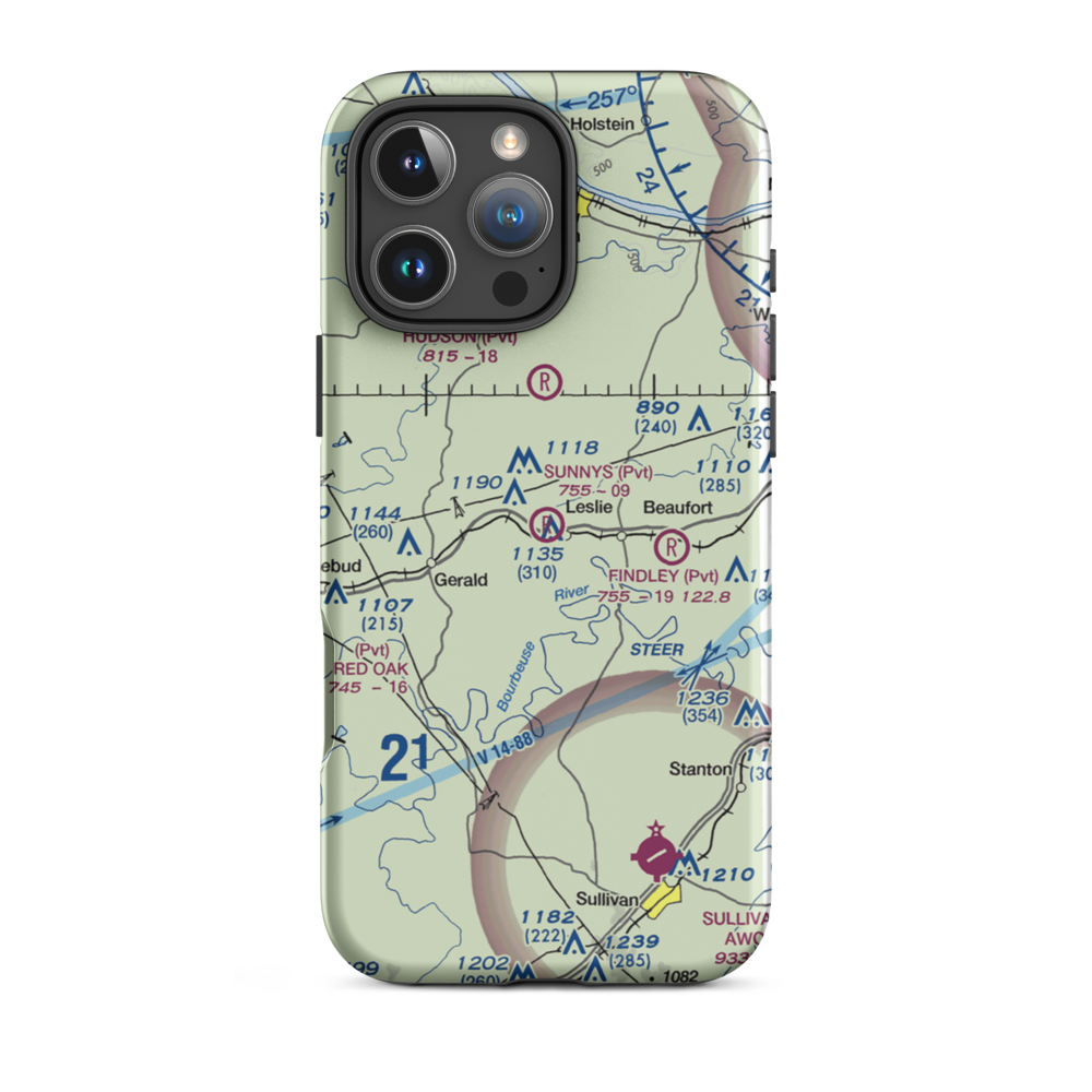 Sunnys Field Airport (72MO) VFR Sectional  Tough iPhone Case iPhone 16 Pro Max model shown
