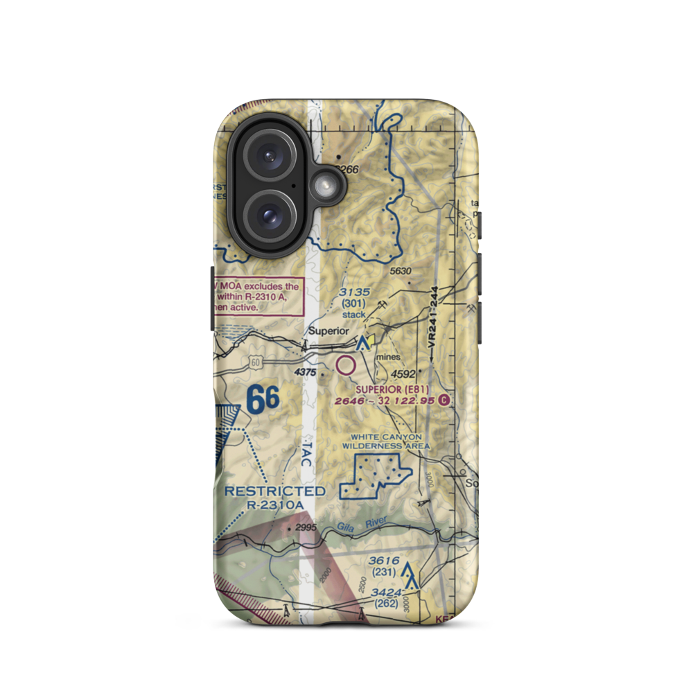 Superior Municipal Airport (E81) VFR Sectional  Tough iPhone Case iPhone 16 model shown