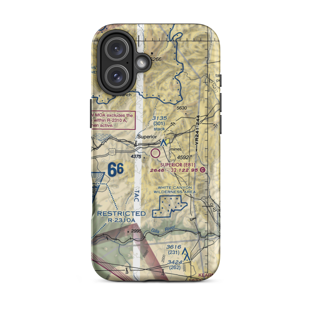 Superior Municipal Airport (E81) VFR Sectional  Tough iPhone Case iPhone 16 Plus model shown