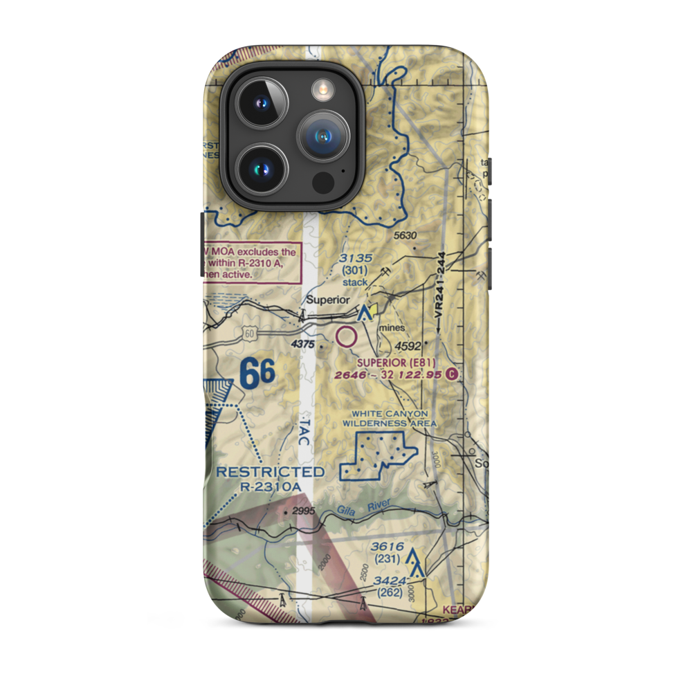 Superior Municipal Airport (E81) VFR Sectional  Tough iPhone Case iPhone 16 Pro Max model shown