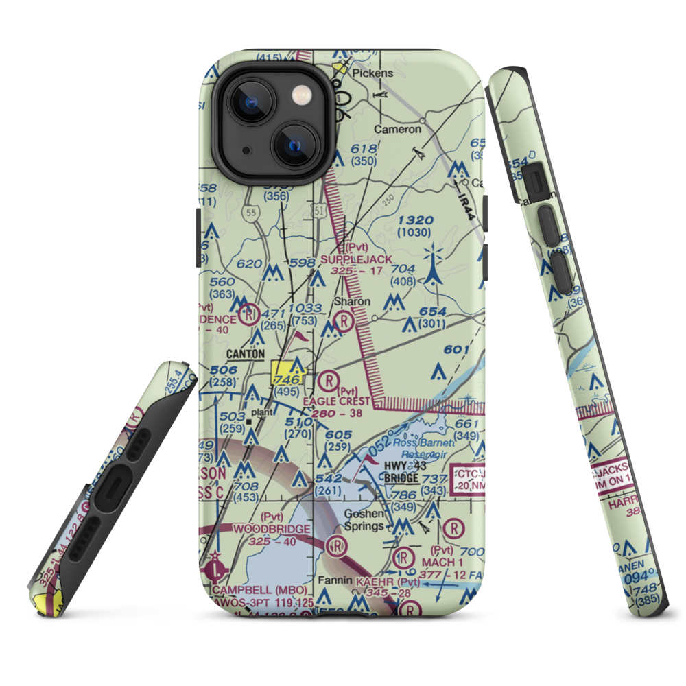 Supplejack Airport (MS36) VFR Sectional  Tough iPhone Case iPhone 14 Plus model shown