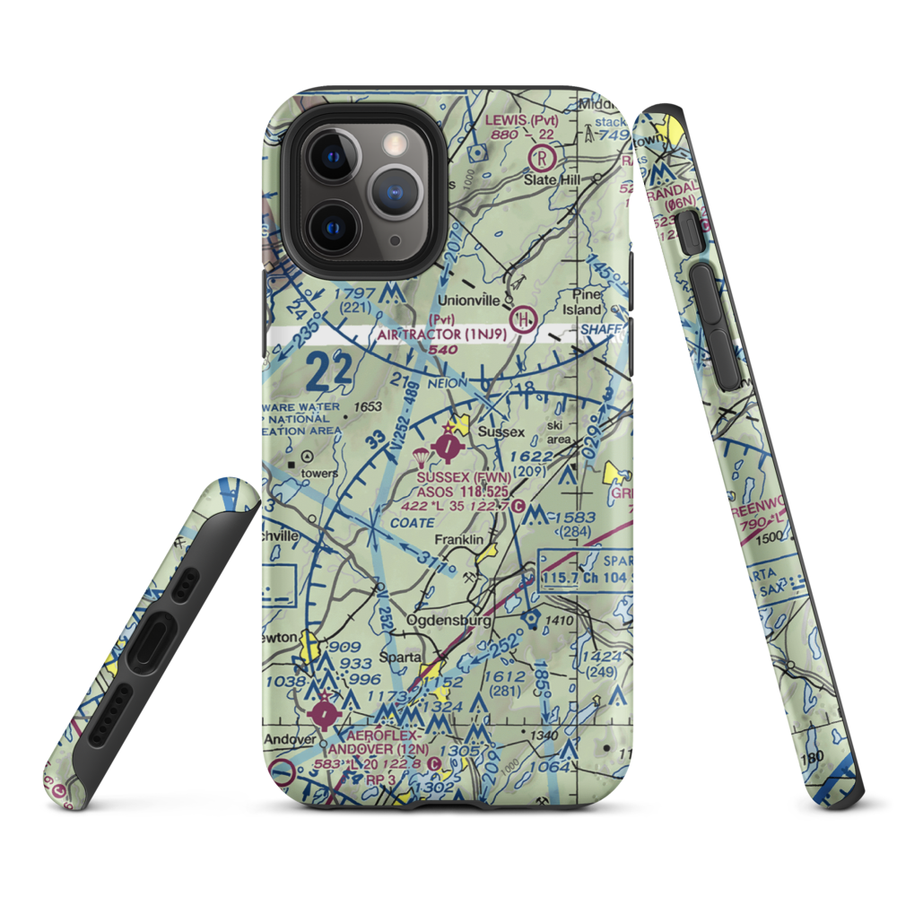 Sussex Airport (FWN) VFR Sectional  Tough iPhone Case iPhone 11 Pro model shown