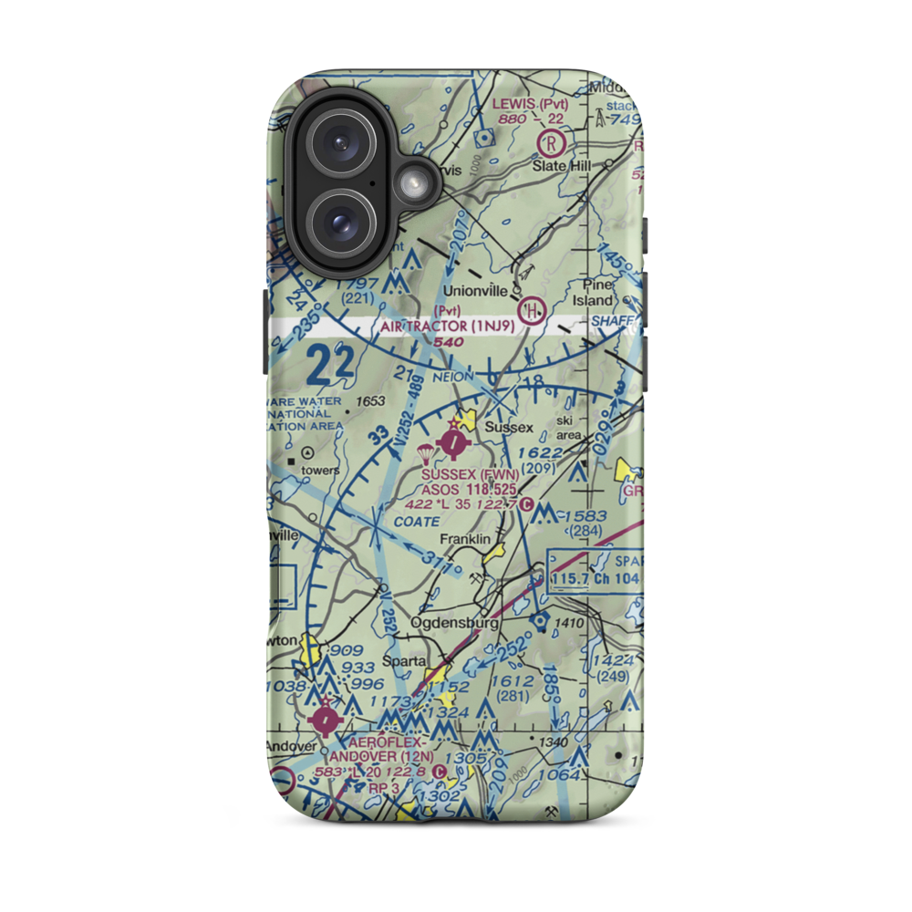 Sussex Airport (FWN) VFR Sectional  Tough iPhone Case iPhone 16 Plus model shown