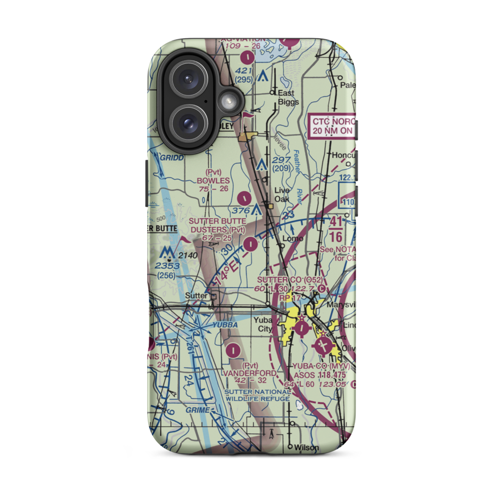 Sutter Butte Dusters Airport (0CN2) VFR Sectional  Tough iPhone Case iPhone 16 Plus model shown