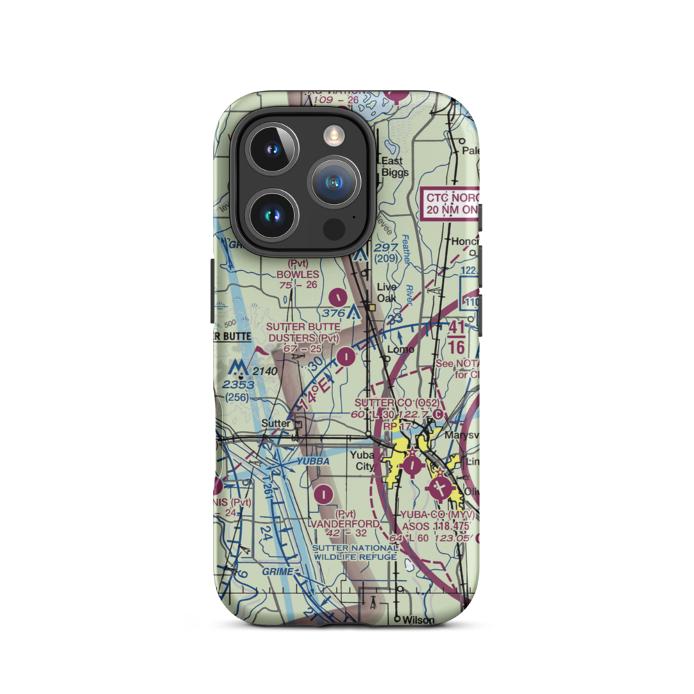 Sutter Butte Dusters Airport (0CN2) VFR Sectional  Tough iPhone Case iPhone 16 Pro model shown