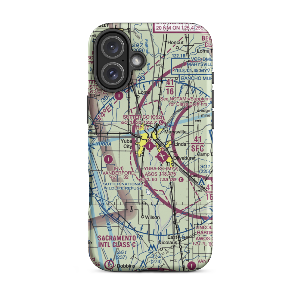 Sutter County Airport (O52) VFR Sectional  Tough iPhone Case iPhone 16 Plus model shown