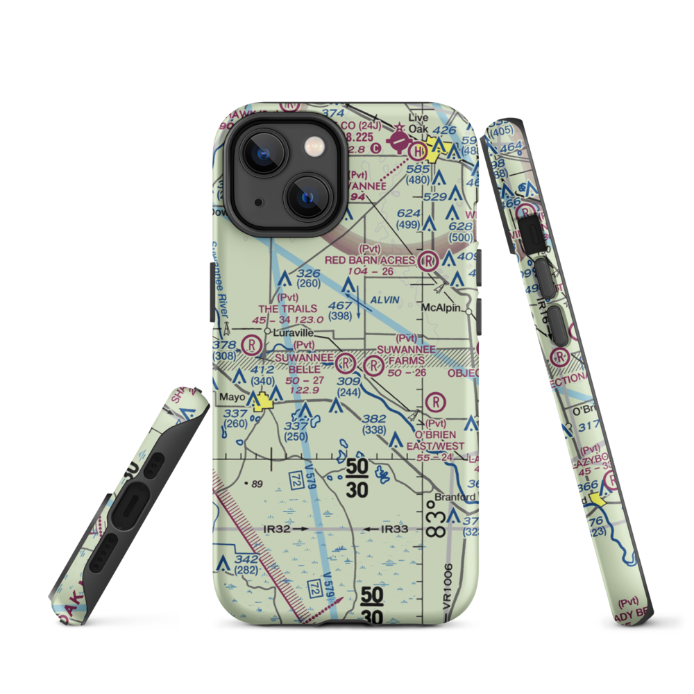 Suwannee Belle Airport (9FL0) VFR Sectional  Tough iPhone Case iPhone 14 model shown
