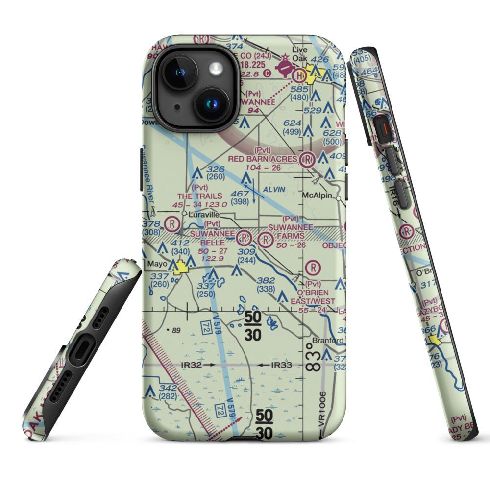 Suwannee Belle Airport (9FL0) VFR Sectional  Tough iPhone Case iPhone 15 Plus model shown