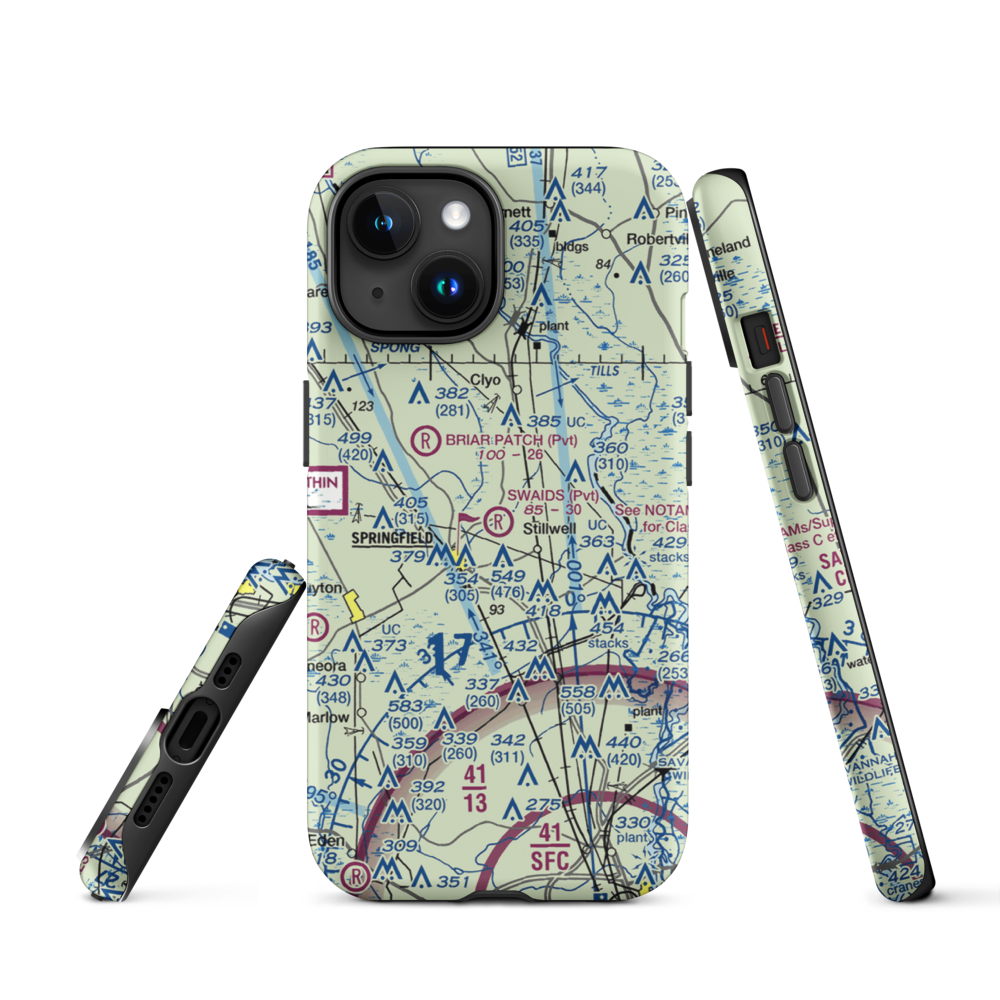 Swaids Field (2GA2) VFR Sectional  Tough iPhone Case iPhone 15 model shown