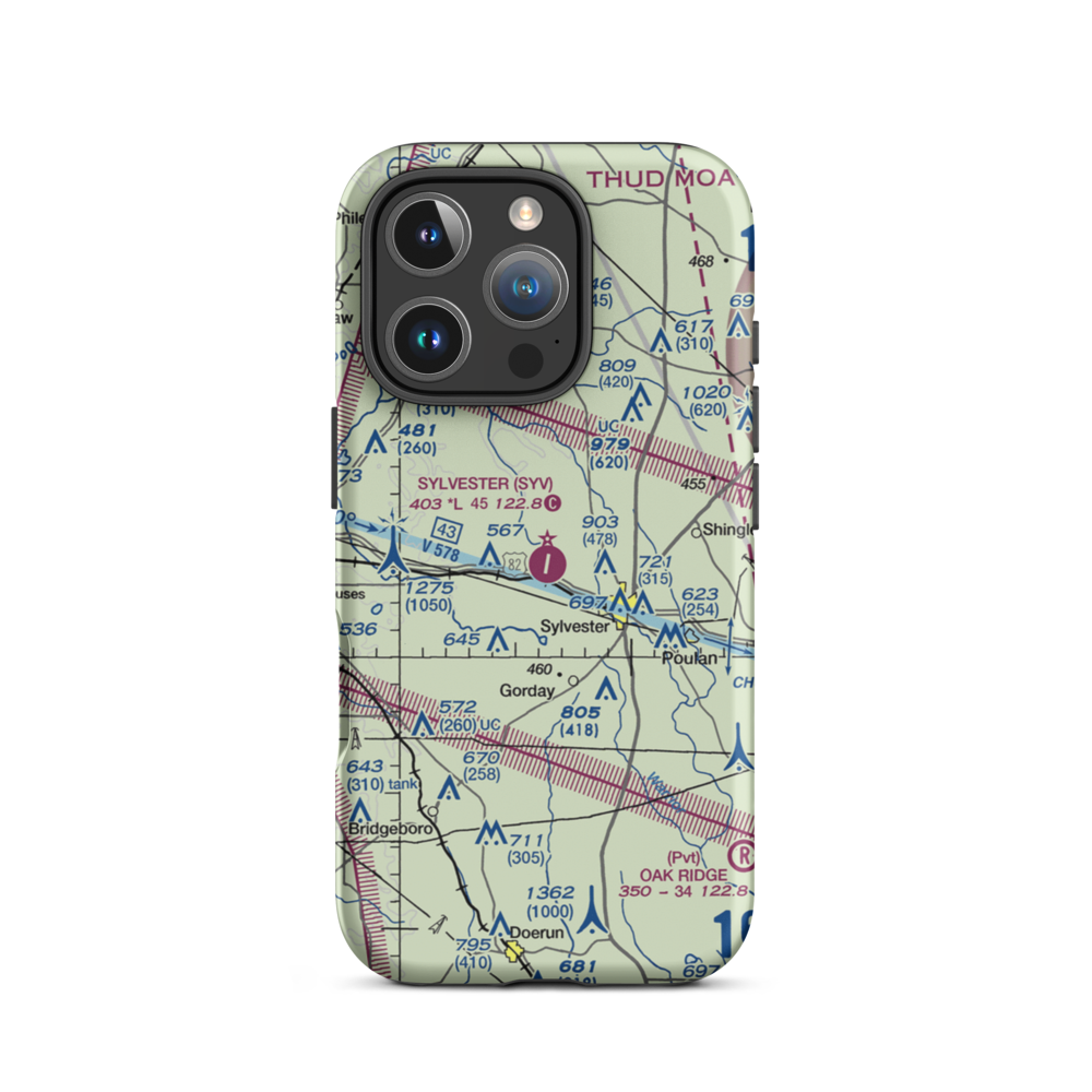 Sylvester Airport (SYV) VFR Sectional  Tough iPhone Case iPhone 16 Pro model shown