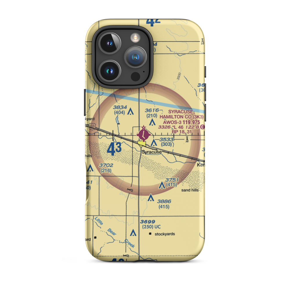 Syracuse Hamilton County Municipal Airport (3K3) VFR Sectional  Tough iPhone Case iPhone 16 Pro Max model shown