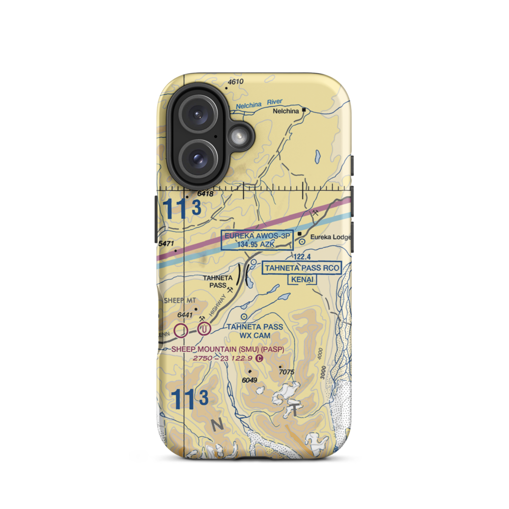 Tahneta Pass Airport (HNE) VFR Sectional  Tough iPhone Case iPhone 16 model shown