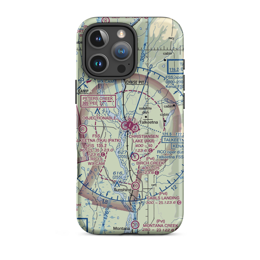 Talkeetna Airport (TKA) VFR Sectional  Tough iPhone Case iPhone 16 Pro Max model shown