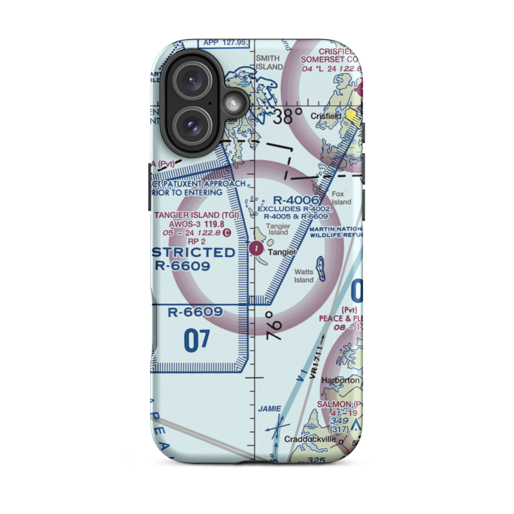 Tangier Island Airport (TGI) VFR Sectional  Tough iPhone Case iPhone 16 Plus model shown