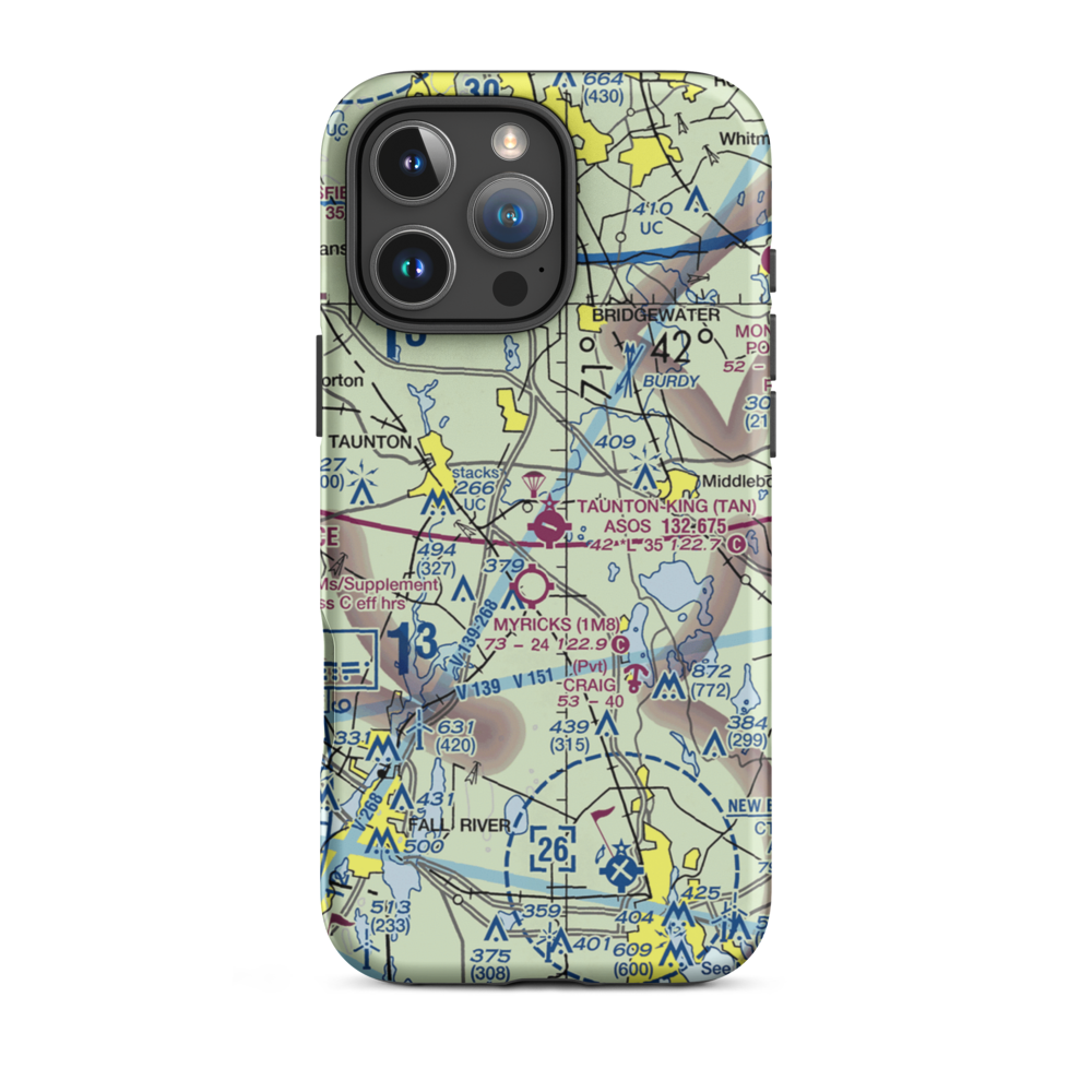Taunton Municipal King Field (TAN) VFR Sectional  Tough iPhone Case iPhone 16 Pro Max model shown