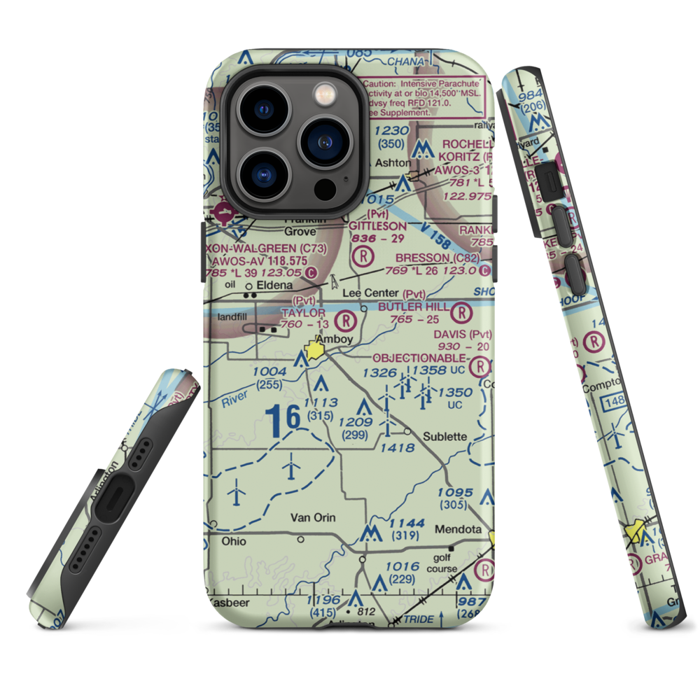 Taylor Airport (IL07) VFR Sectional  Tough iPhone Case iPhone 14 Pro Max model shown
