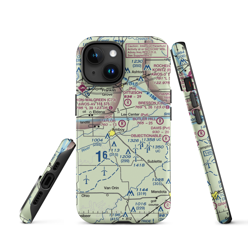 Taylor Airport (IL07) VFR Sectional  Tough iPhone Case iPhone 15 model shown