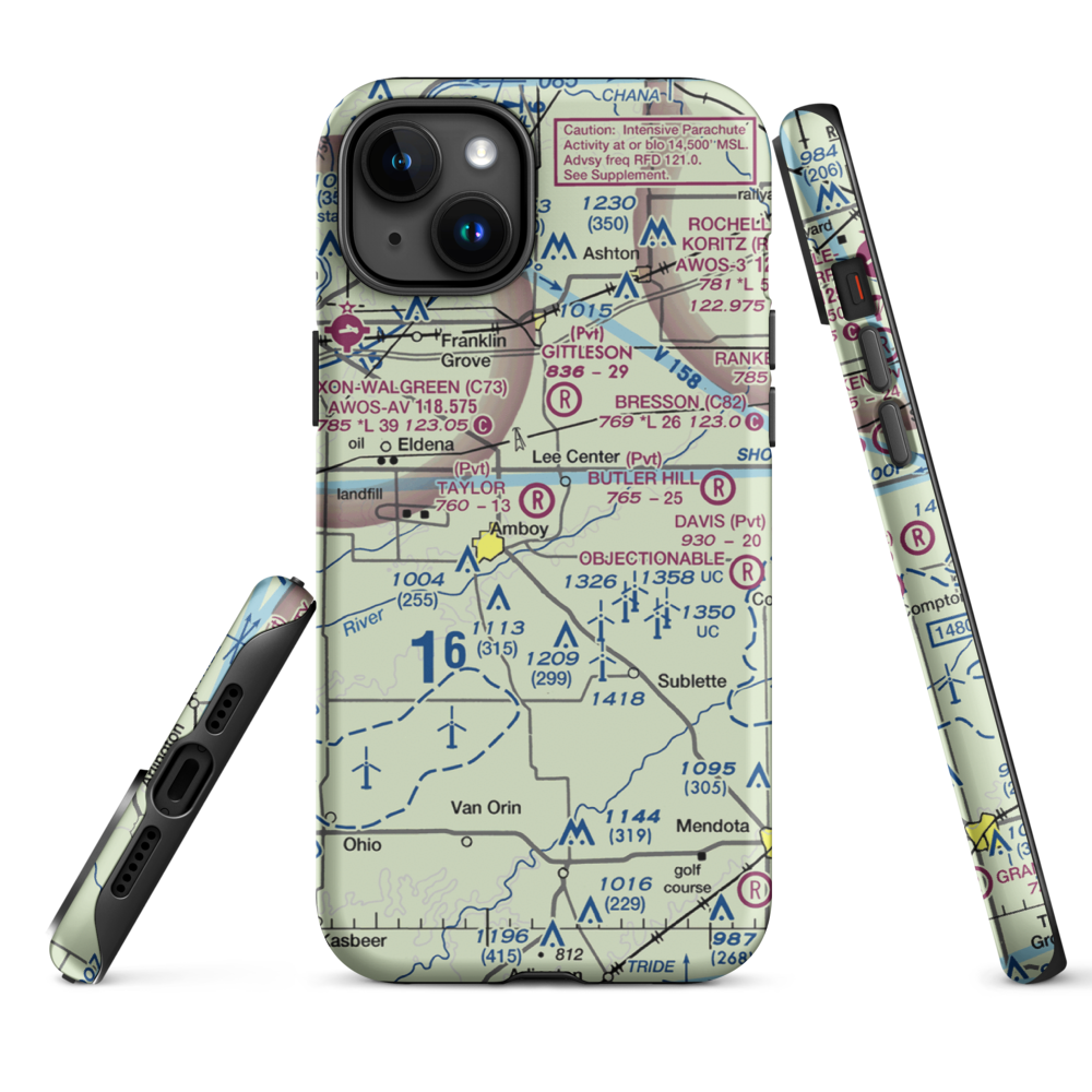 Taylor Airport (IL07) VFR Sectional  Tough iPhone Case iPhone 15 Plus model shown
