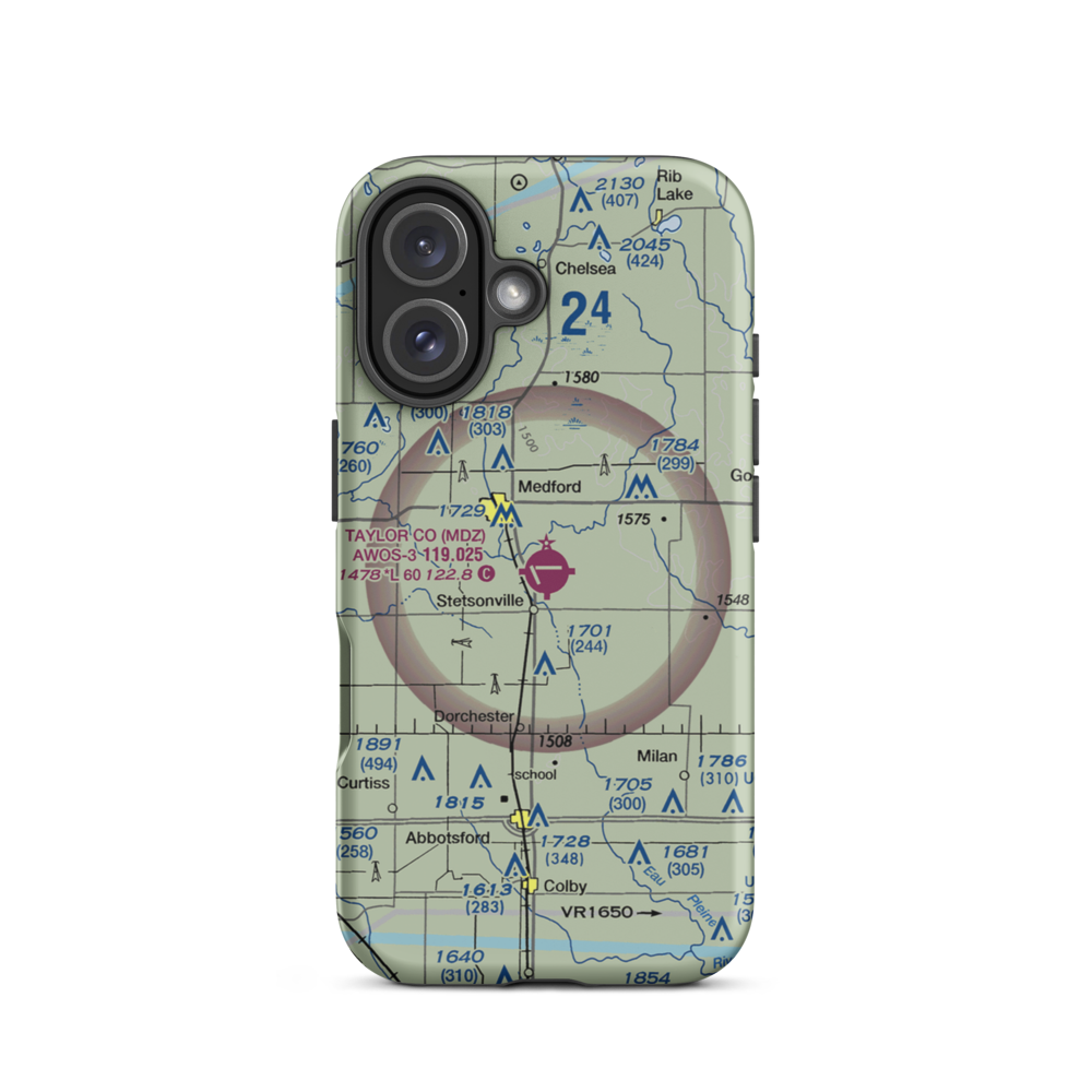 Taylor County Airport (MDZ) VFR Sectional  Tough iPhone Case iPhone 16 model shown
