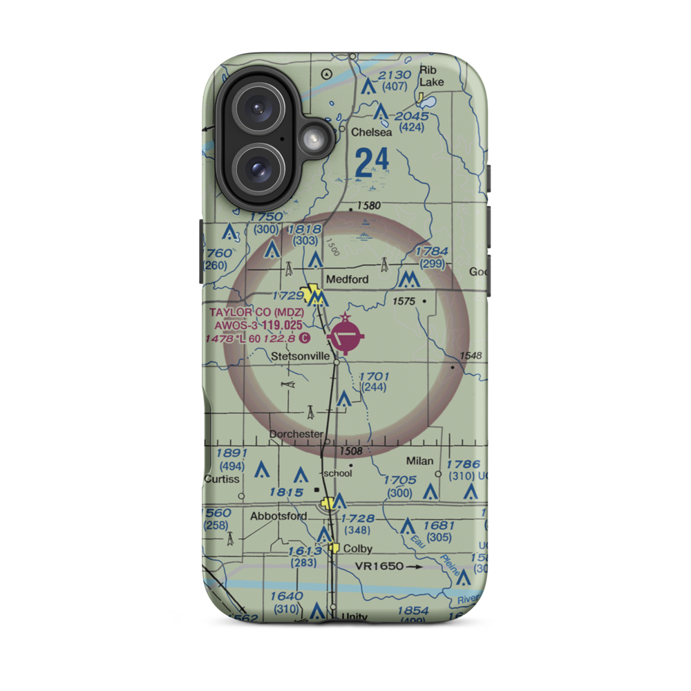 Taylor County Airport (MDZ) VFR Sectional  Tough iPhone Case iPhone 16 Plus model shown