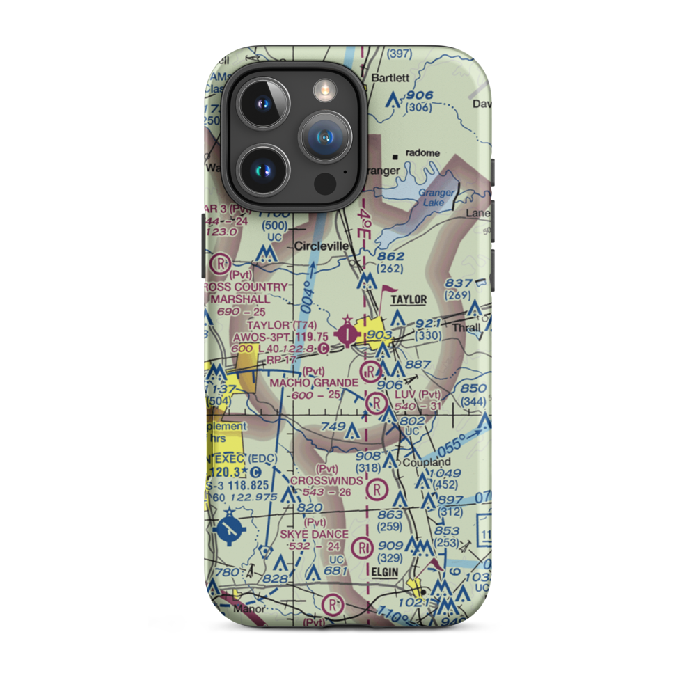Taylor Municipal Airport (T74) VFR Sectional  Tough iPhone Case iPhone 16 Pro Max model shown