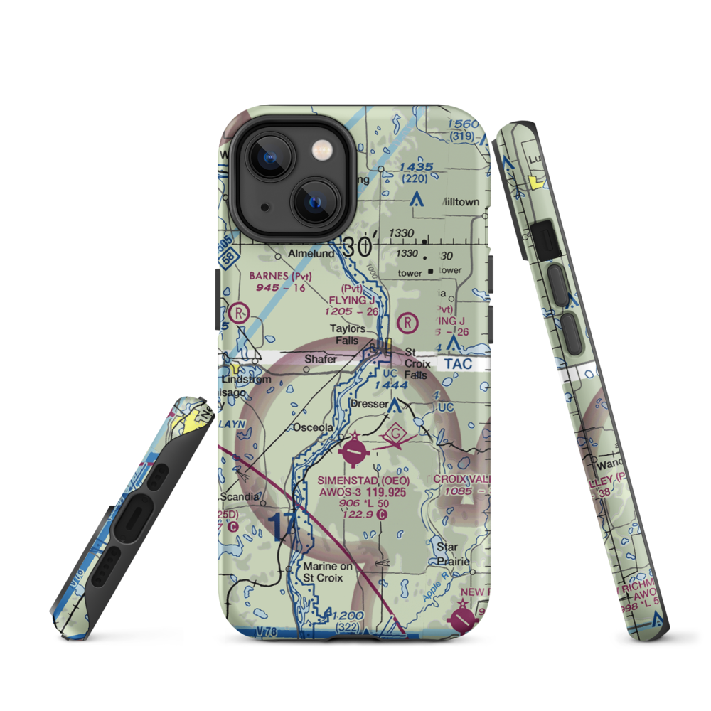 Taylors Falls Airport (62MN) VFR Sectional  Tough iPhone Case iPhone 14 model shown