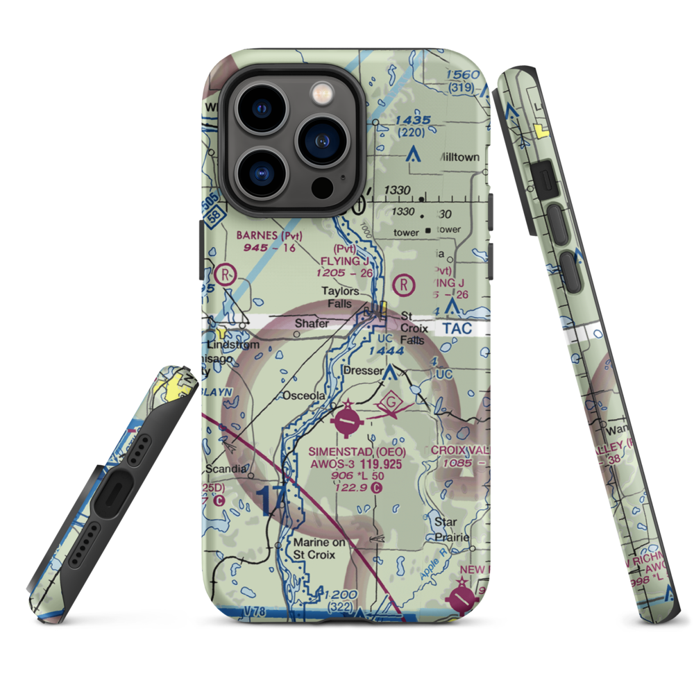 Taylors Falls Airport (62MN) VFR Sectional  Tough iPhone Case iPhone 14 Pro Max model shown